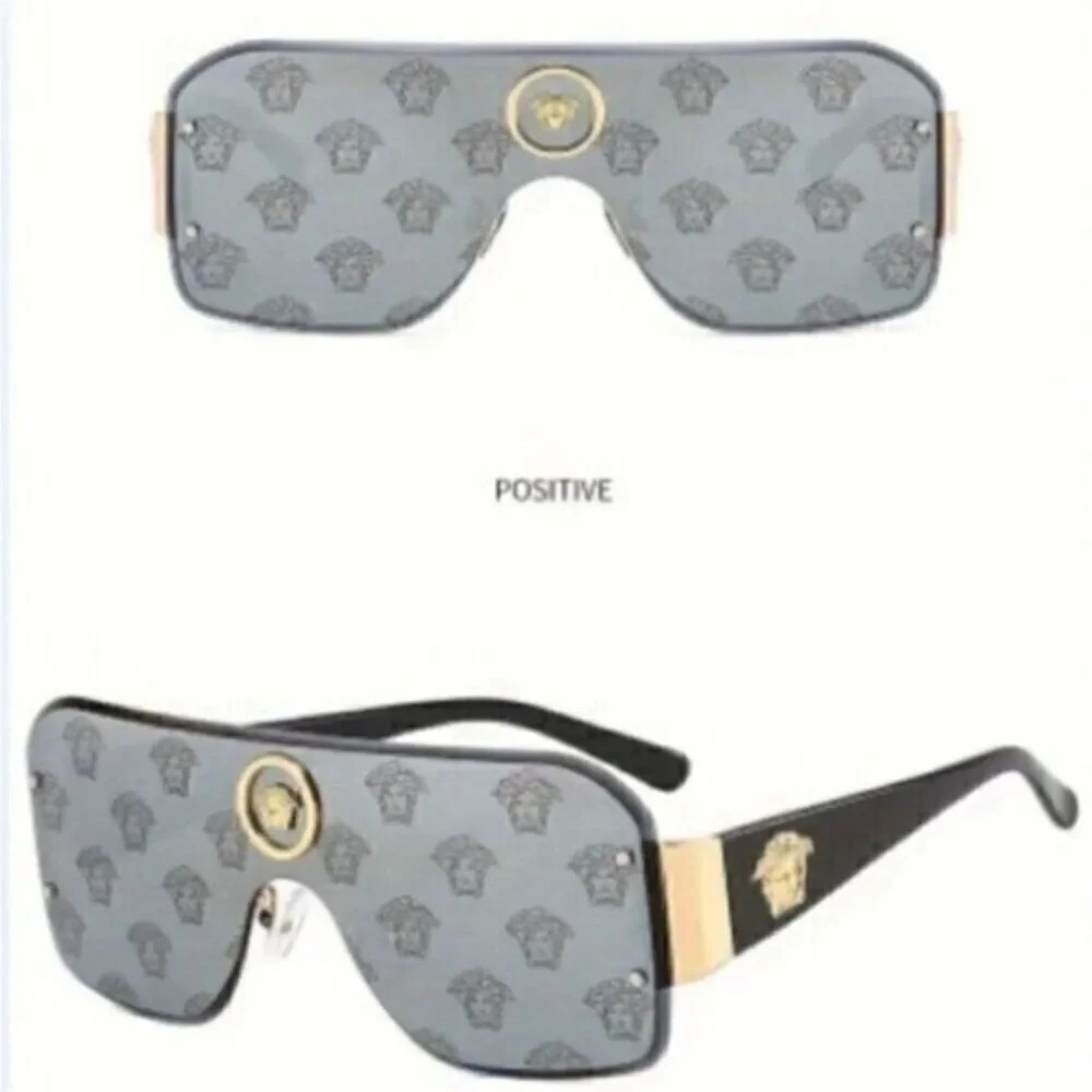 Medusa Reflective Aviator Rimless Black Gold Monogram Sunglasses - Picture 3 of 7